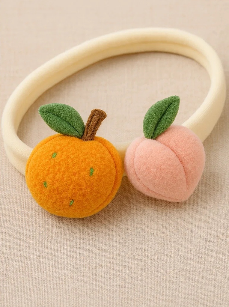 Fruit Plush Baby Headband - Peach & Persimmon Design | Cute and Soft Hairband for Babies